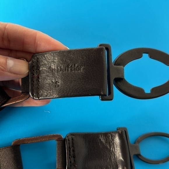 Sold🛍️BELT STRETCH LEATHER AND CHAIN By Sandy Duftler S Brown Copper-Tone - Picture 5 of 16